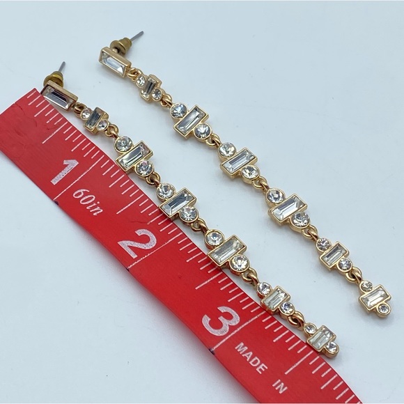 Long Gold Tone Faceted Rhinestone Dangle Drop Earrings Wedding Bridal Preppy - Picture 3 of 5